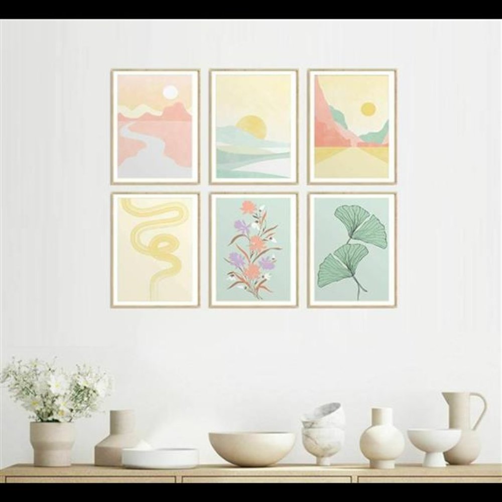Nature Abstract Colorful Pastel Drawings Wall Art Set of 6 Prints